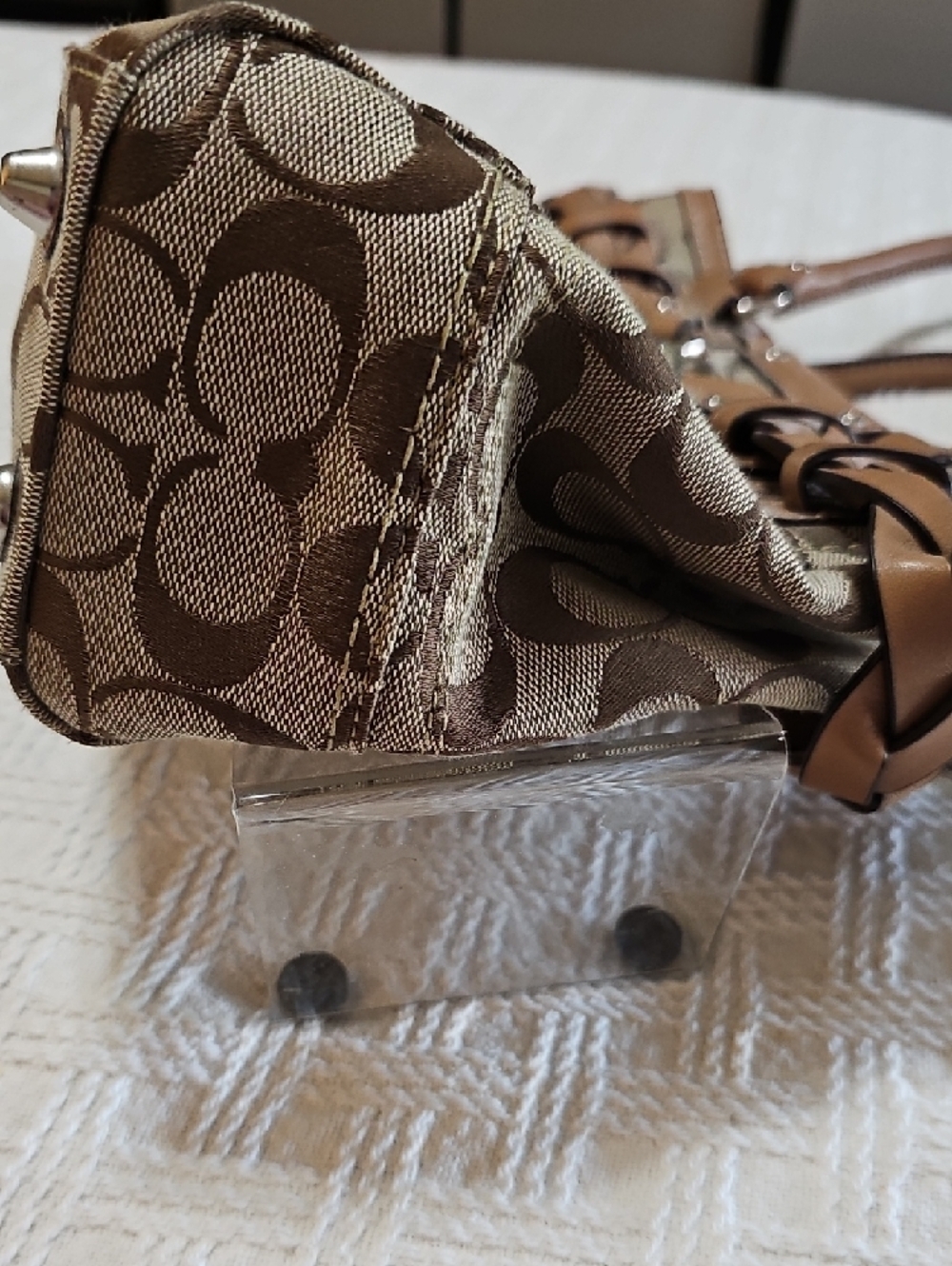 Coach Tan Signature Canvas Satchel with Leather Trim and Tassel - Picture 9 of 14
